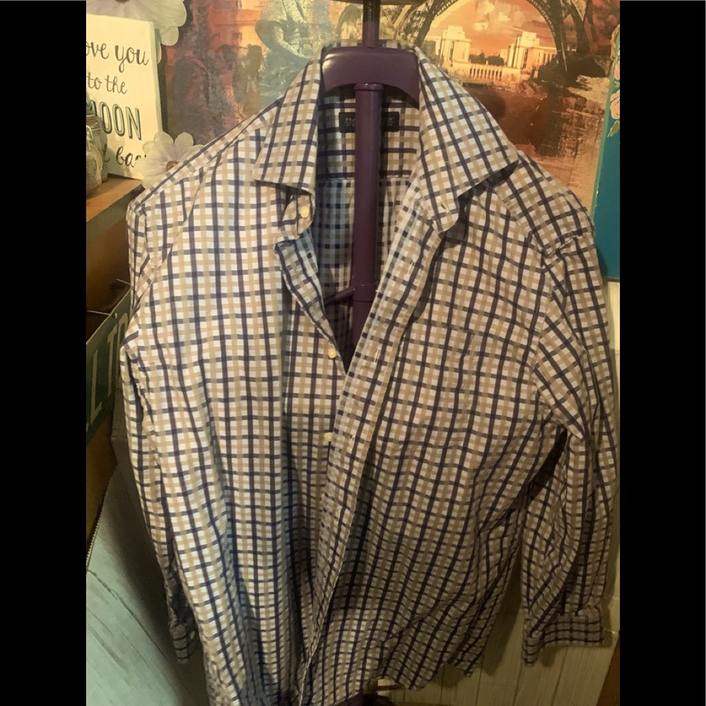 XL Hathaway Platinum long sleeved button down dress shirt, blue/tan